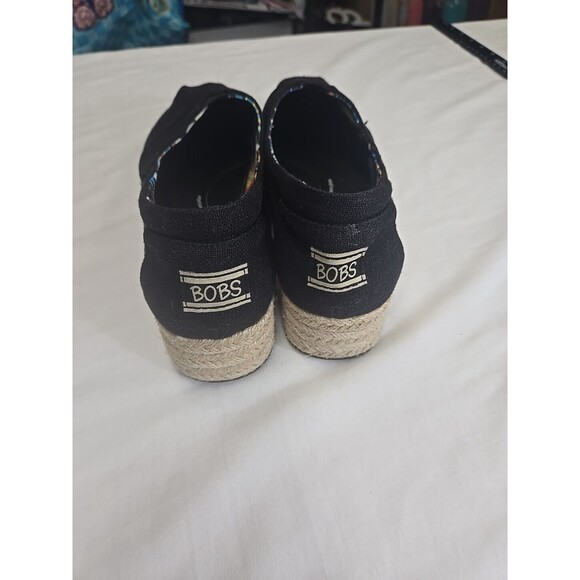 Bobs Skechers Shoes‎ 9 Espadrilles Slip On Comfort Black Tan Fabric Wedge Arch - Picture 7 of 10
